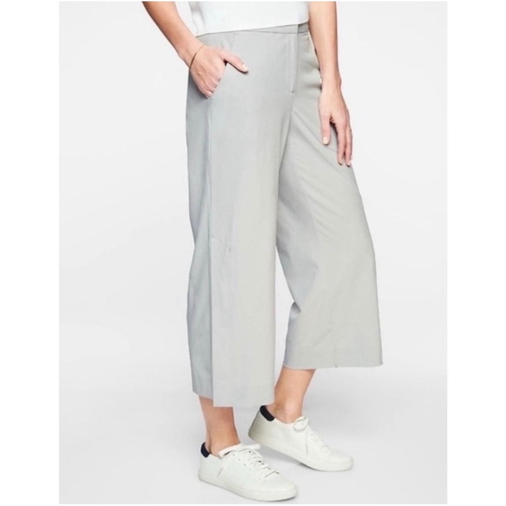 Athleta Tribeca Wide Leg Crop Pants Womens 8 Gray Stretch Lightweight 281969